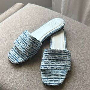 Givenchy Light Blue Patterned Slide Mules - Women's